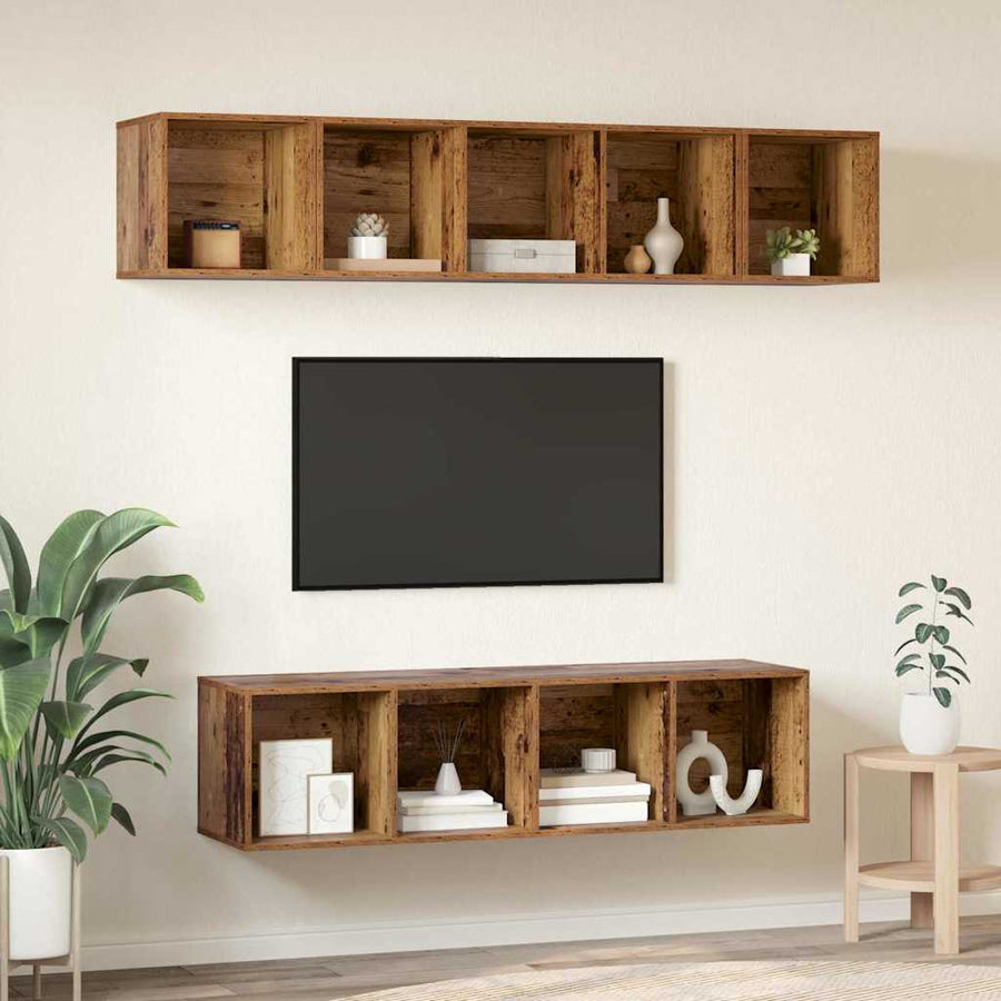 Tv-meubelset Wandgemonteerd 4 pcs Oud Hout Bewerkt hout