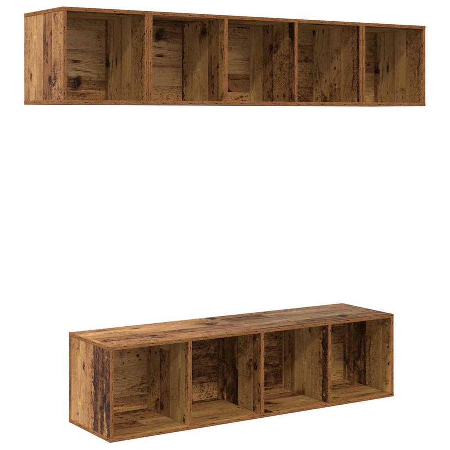 Tv-meubelset Wandgemonteerd 4 pcs Oud Hout Bewerkt hout