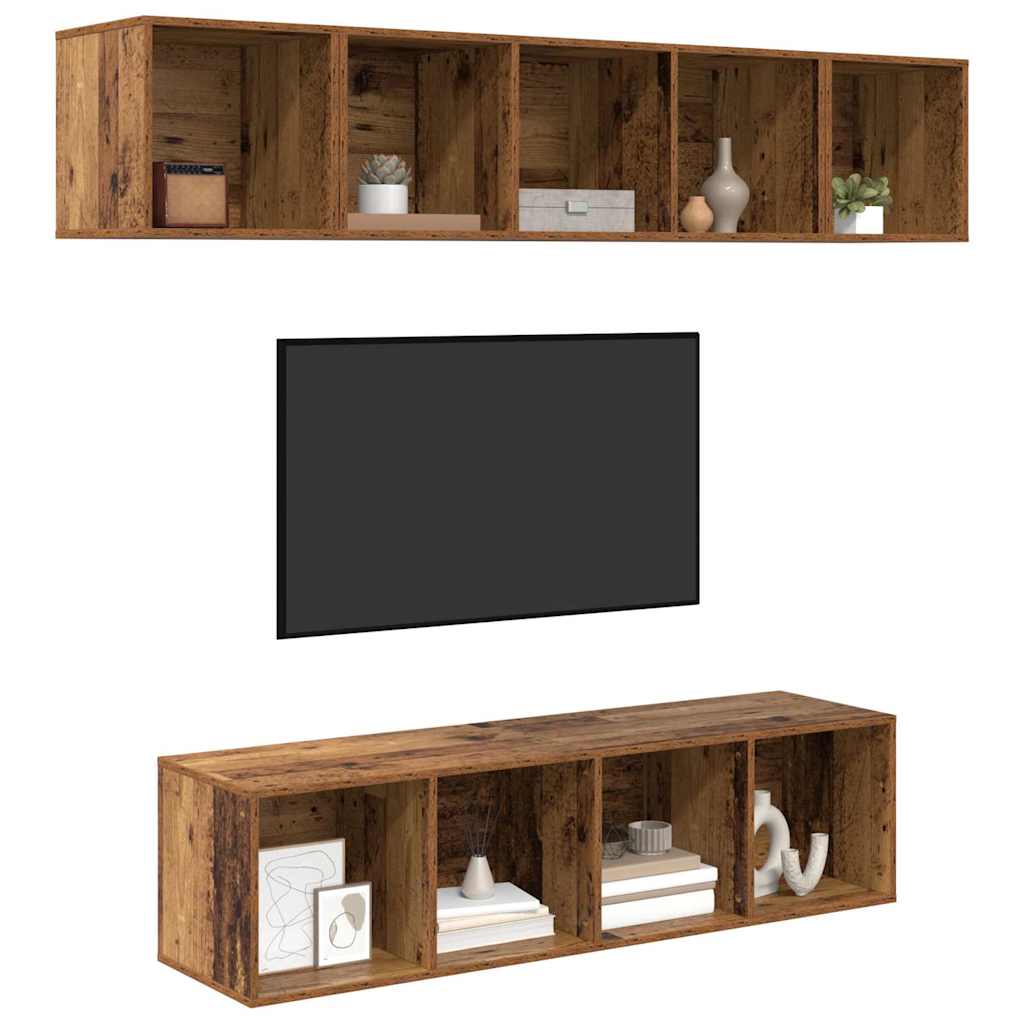 Tv-meubelset Wandgemonteerd 4 pcs Oud Hout Bewerkt hout
