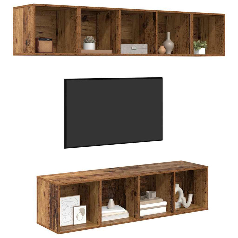 Tv-meubelset Wandgemonteerd 4 pcs Oud Hout Bewerkt hout