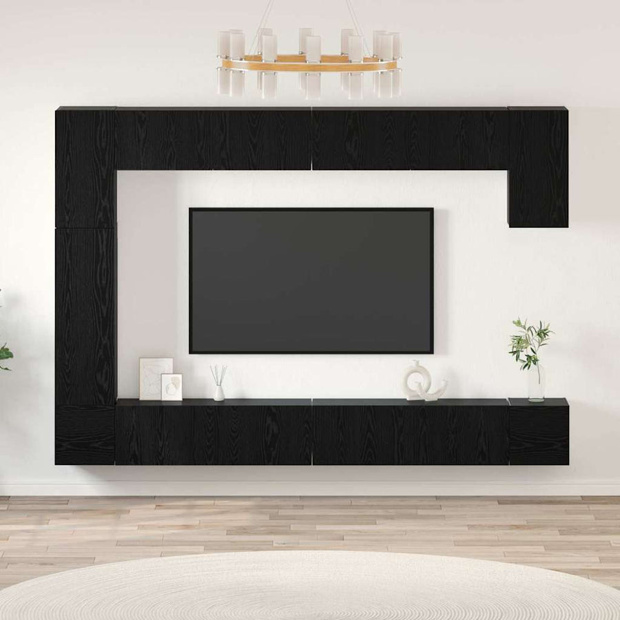 Tv-Meubelset Wandgemonteerd 9 Pcs Bewerkt Hout Zwart eiken