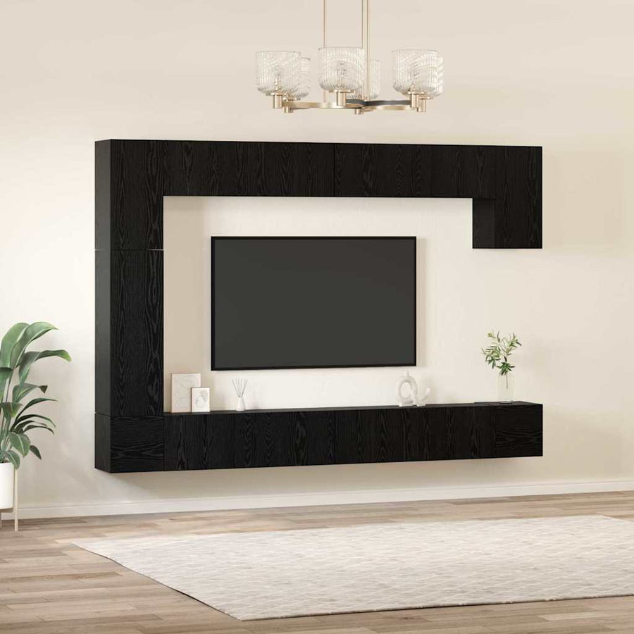 Tv-Meubelset Wandgemonteerd 9 Pcs Bewerkt Hout Zwart eiken