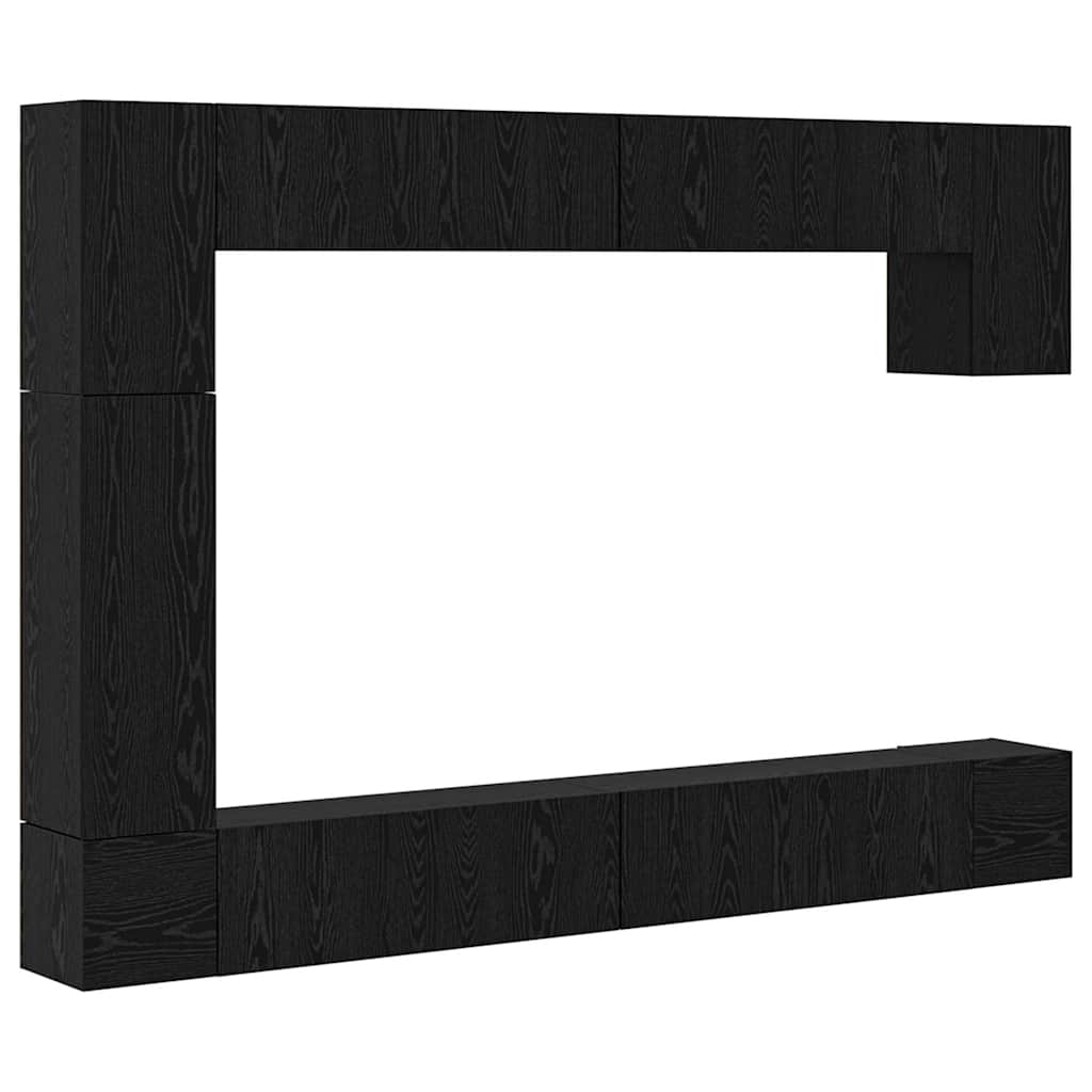 Tv-Meubelset Wandgemonteerd 9 Pcs Bewerkt Hout Zwart eiken