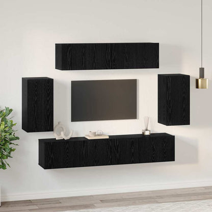 Wand TV Kast met opslag met de deur 6 pcs Zwart eiken Bewerkt hout