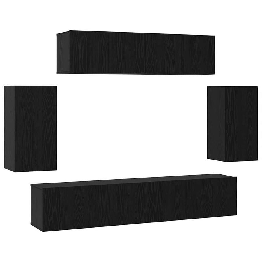 Wand TV Kast met opslag met de deur 6 pcs Zwart eiken Bewerkt hout