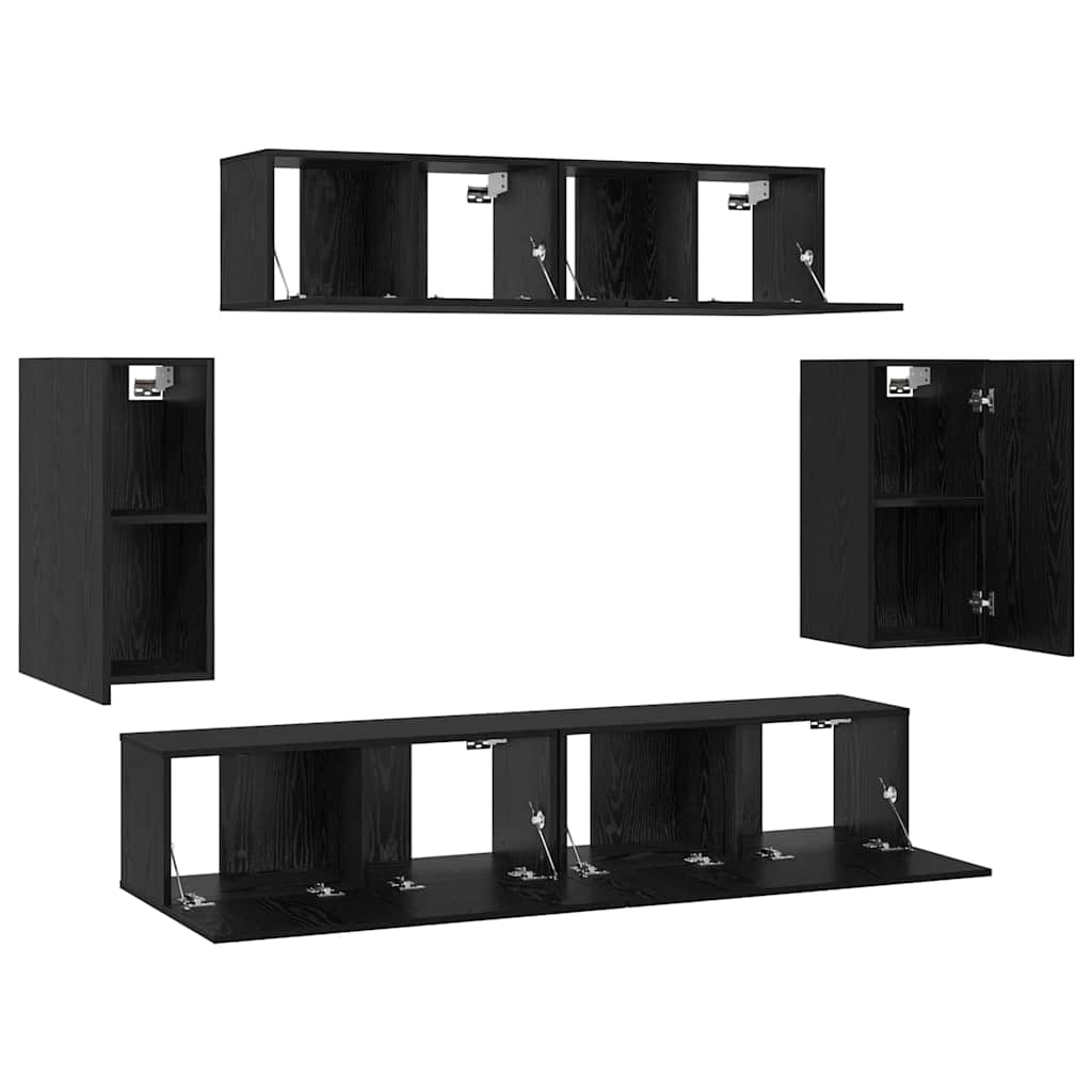 Wand TV Kast met opslag met de deur 6 pcs Zwart eiken Bewerkt hout