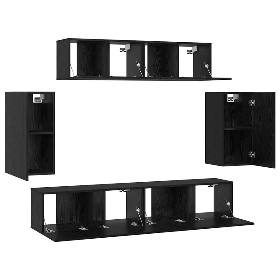 Wand TV Kast met opslag met de deur 6 pcs Zwart eiken Bewerkt hout