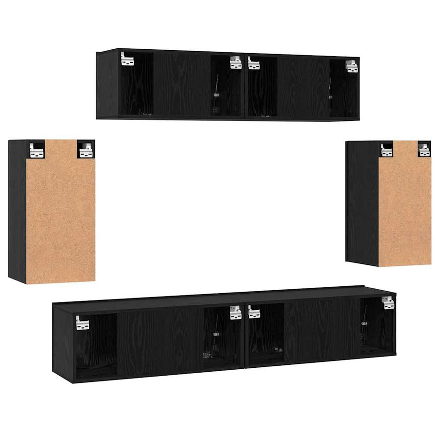 Wand TV Kast met opslag met de deur 6 pcs Zwart eiken Bewerkt hout