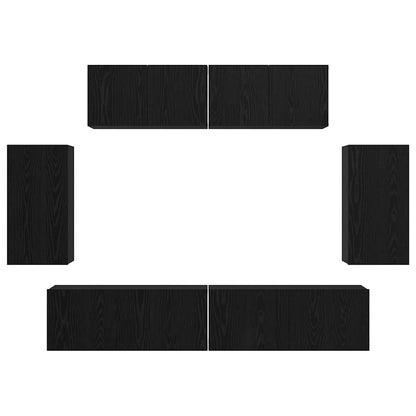 Wand TV Kast met opslag met de deur 6 pcs Zwart eiken Bewerkt hout