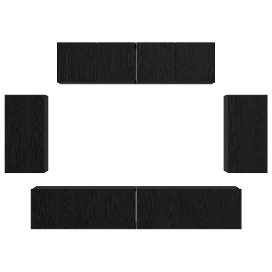 Wand TV Kast met opslag met de deur 6 pcs Zwart eiken Bewerkt hout