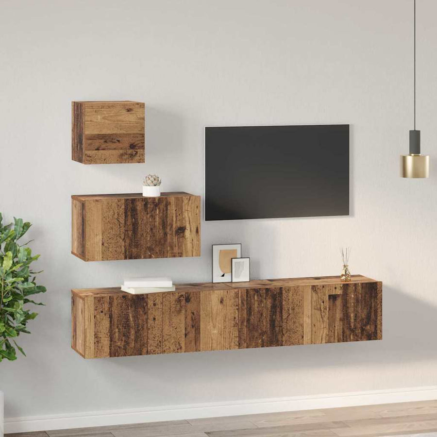 Tv-meubelset 4 pcs Oud hout 80 x 30 x 30 cm Bewerkt hout