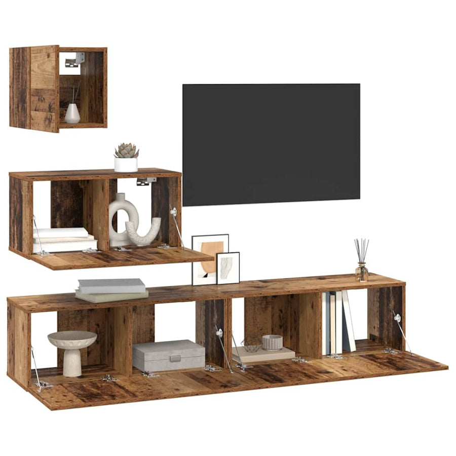 Tv-meubelset 4 pcs Oud hout 80 x 30 x 30 cm Bewerkt hout
