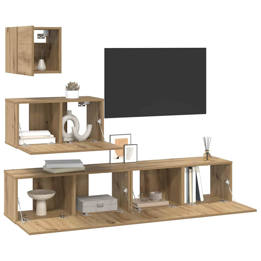 Tv-meubelset 4 pcs artisanaal eikenkleurig 80 x 30 x 30 cm