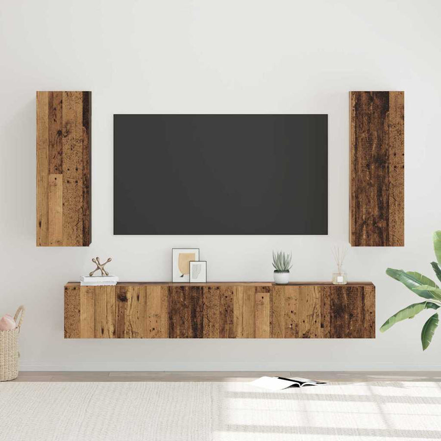 Tv-meubelset 4 pcs Oud hout 30.5 x 30 x 90 cm Bewerkt hout