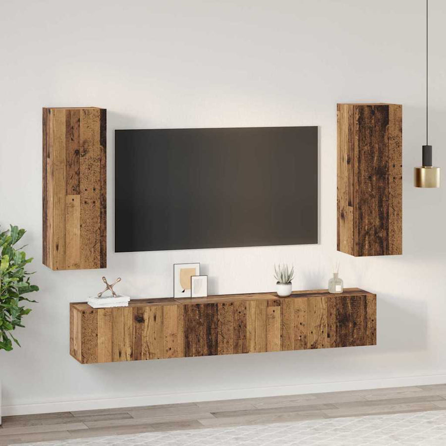 Tv-meubelset 4 pcs Oud hout 30.5 x 30 x 90 cm Bewerkt hout