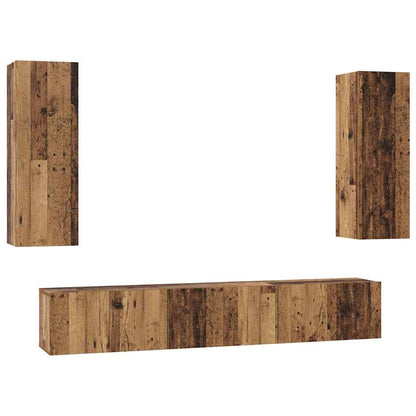 Tv-meubelset 4 pcs Oud hout 30.5 x 30 x 90 cm Bewerkt hout
