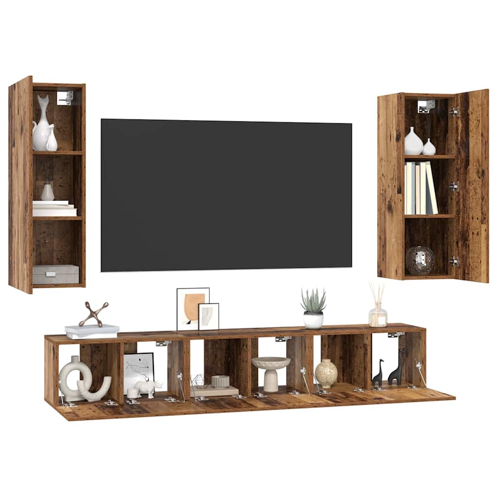 Tv-meubelset 4 pcs Oud hout 30.5 x 30 x 90 cm Bewerkt hout