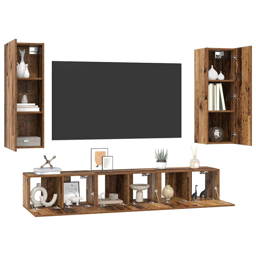 Tv-meubelset 4 pcs Oud hout 30.5 x 30 x 90 cm Bewerkt hout