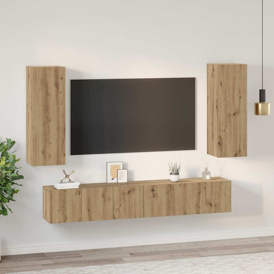 Tv-meubelset 4 pcs artisanaal eikenkleurig 30.5 x 30 x 90 cm