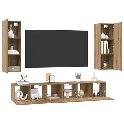 Tv-meubelset 4 pcs artisanaal eikenkleurig 30.5 x 30 x 90 cm