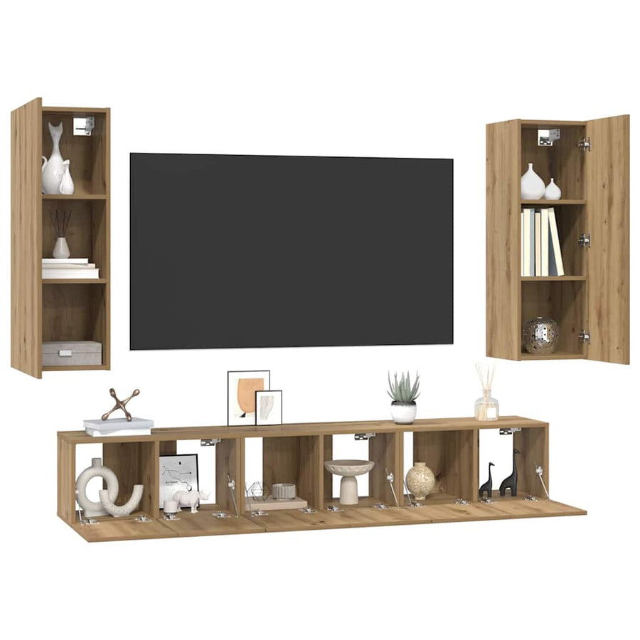 Tv-meubelset 4 pcs artisanaal eikenkleurig 30.5 x 30 x 90 cm