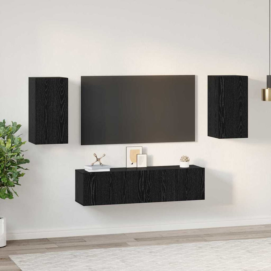 Tv-meubelset met plank Anders 4 pcs Zwart eiken Medium 60 x 30 x 30 cm