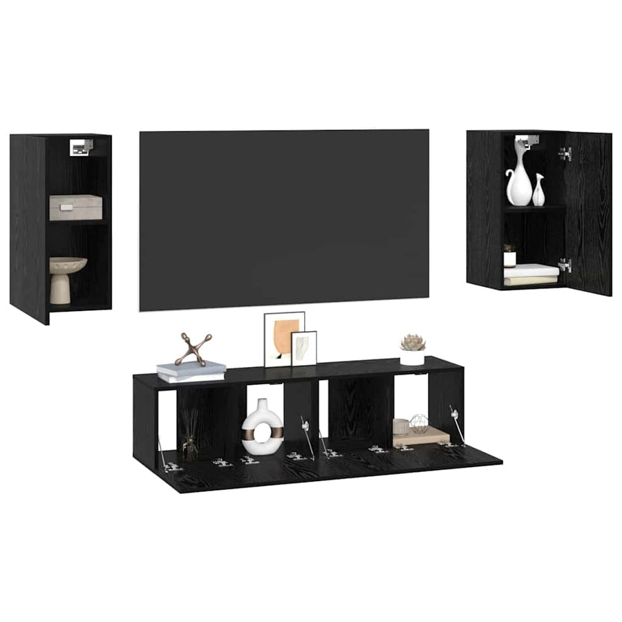 Tv-meubelset met plank Anders 4 pcs Zwart eiken Medium 60 x 30 x 30 cm