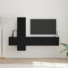 Tv-meubelset met plank Wandgemonteerd met opslag met de deur 5 pcs Zwart eiken Bewerkt hout