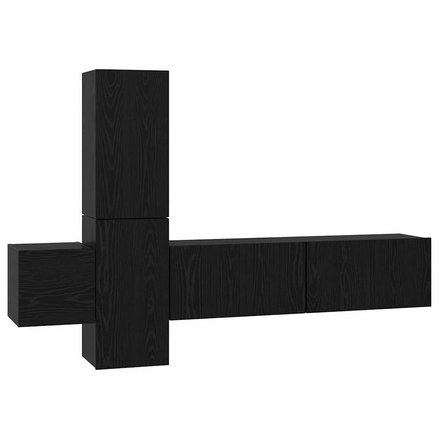 Tv-meubelset met plank Wandgemonteerd met opslag met de deur 5 pcs Zwart eiken Bewerkt hout