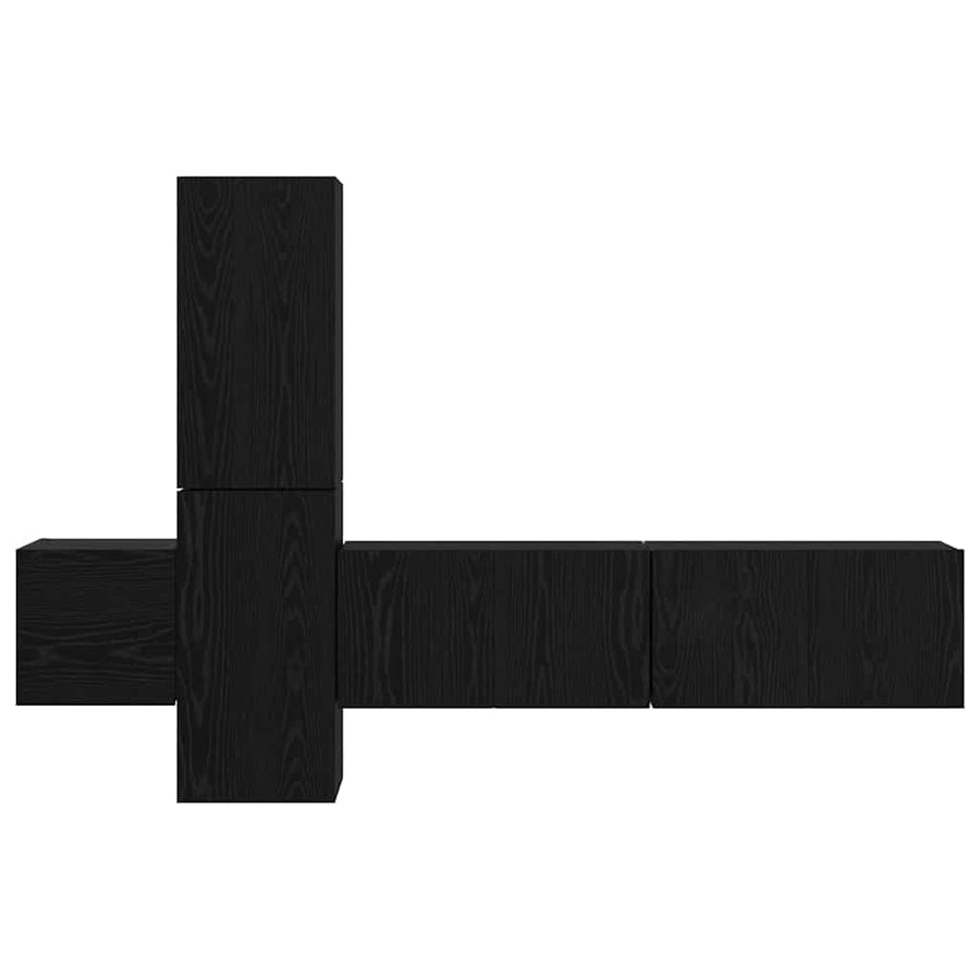 Tv-meubelset met plank Wandgemonteerd met opslag met de deur 5 pcs Zwart eiken Bewerkt hout