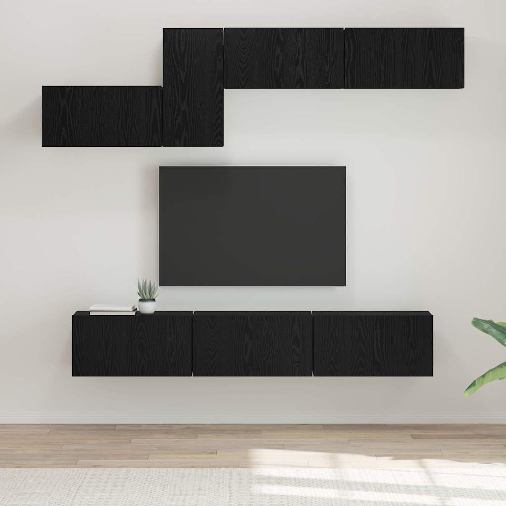 Tv-meubelset 7 pcs Zwart eiken 60 x 30 x 30 cm Bewerkt hout