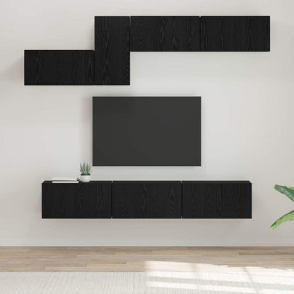 Tv-meubelset 7 pcs Zwart eiken 60 x 30 x 30 cm Bewerkt hout