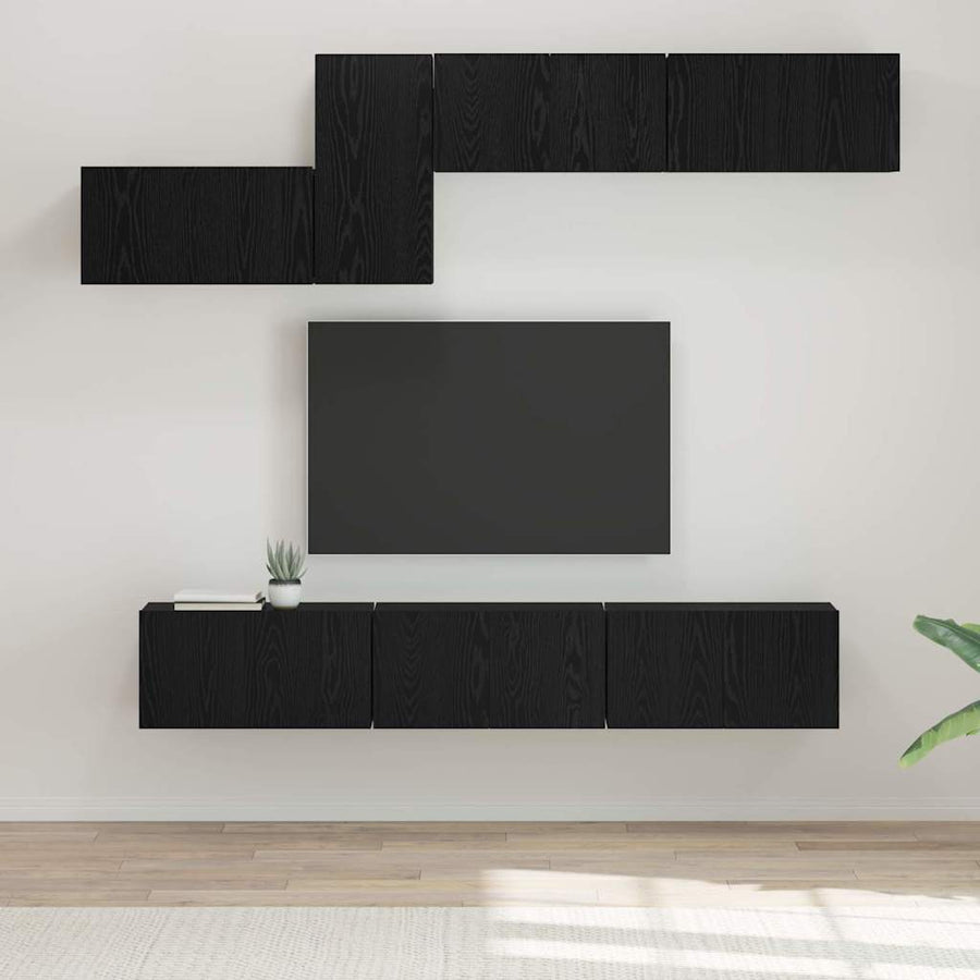 Tv-meubelset 7 pcs Zwart eiken 60 x 30 x 30 cm Bewerkt hout