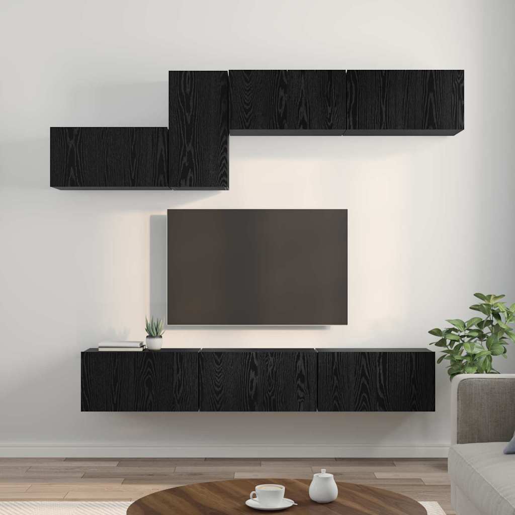 Tv-meubelset 7 pcs Zwart eiken 60 x 30 x 30 cm Bewerkt hout