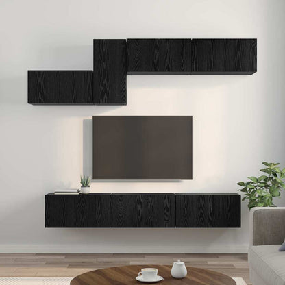 Tv-meubelset 7 pcs Zwart eiken 60 x 30 x 30 cm Bewerkt hout