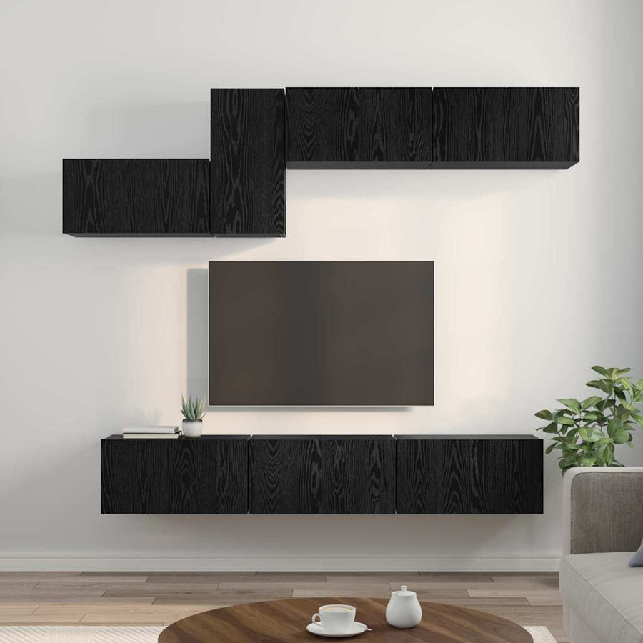 Tv-meubelset 7 pcs Zwart eiken 60 x 30 x 30 cm Bewerkt hout
