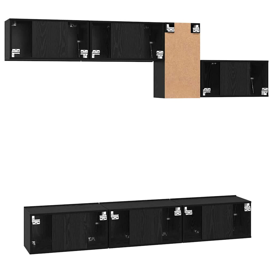 Tv-meubelset 7 pcs Zwart eiken 60 x 30 x 30 cm Bewerkt hout