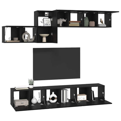 Tv-meubelset 7 pcs Zwart eiken 60 x 30 x 30 cm Bewerkt hout