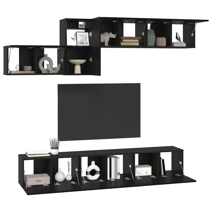 Tv-meubelset 7 pcs Zwart eiken 60 x 30 x 30 cm Bewerkt hout