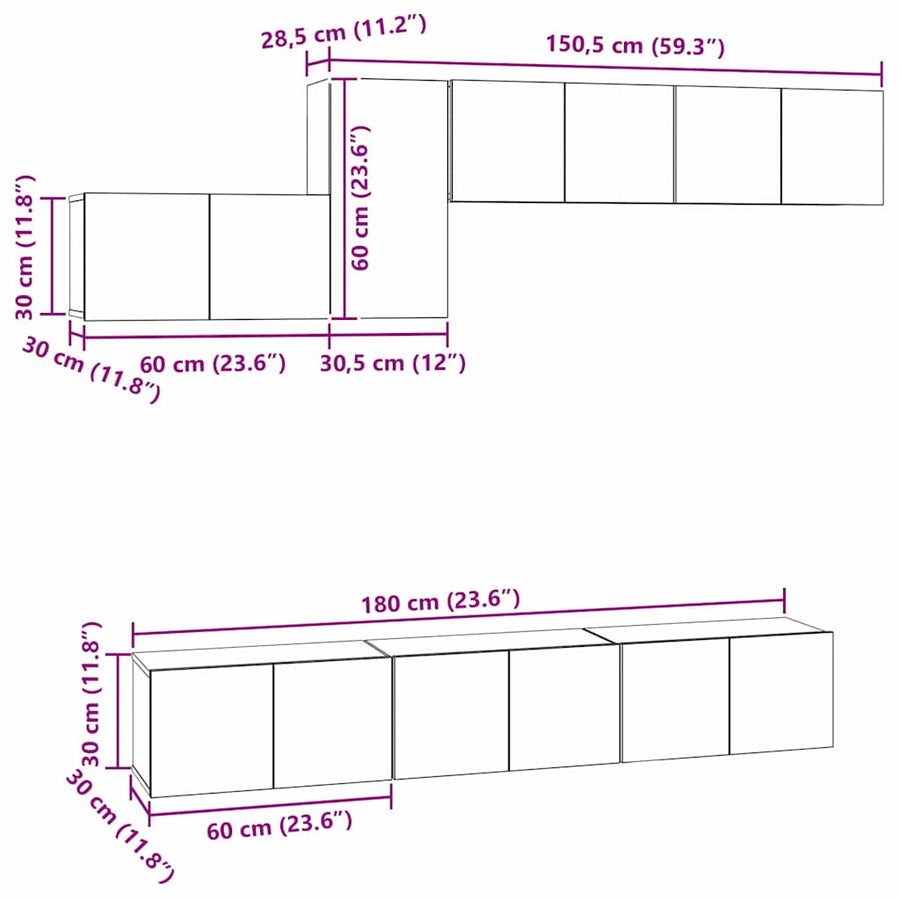 Tv-meubelset 7 pcs Zwart eiken 60 x 30 x 30 cm Bewerkt hout