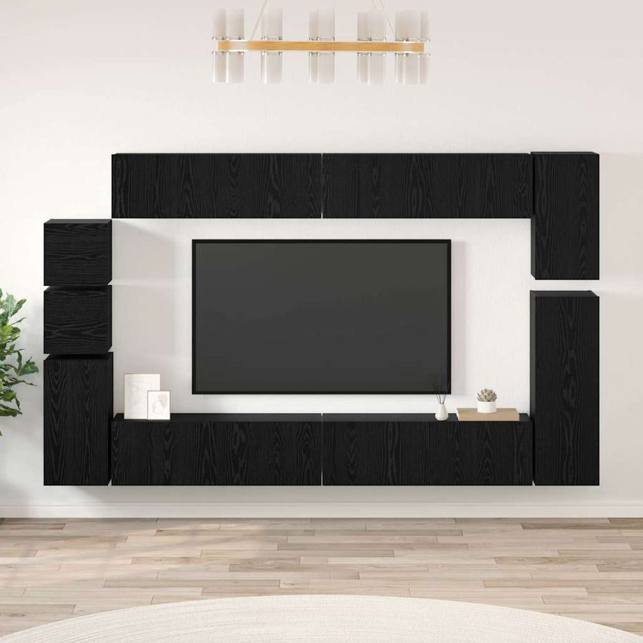 Tv-Meubelset Wandgemonteerd 9 Pcs Bewerkt Hout 9