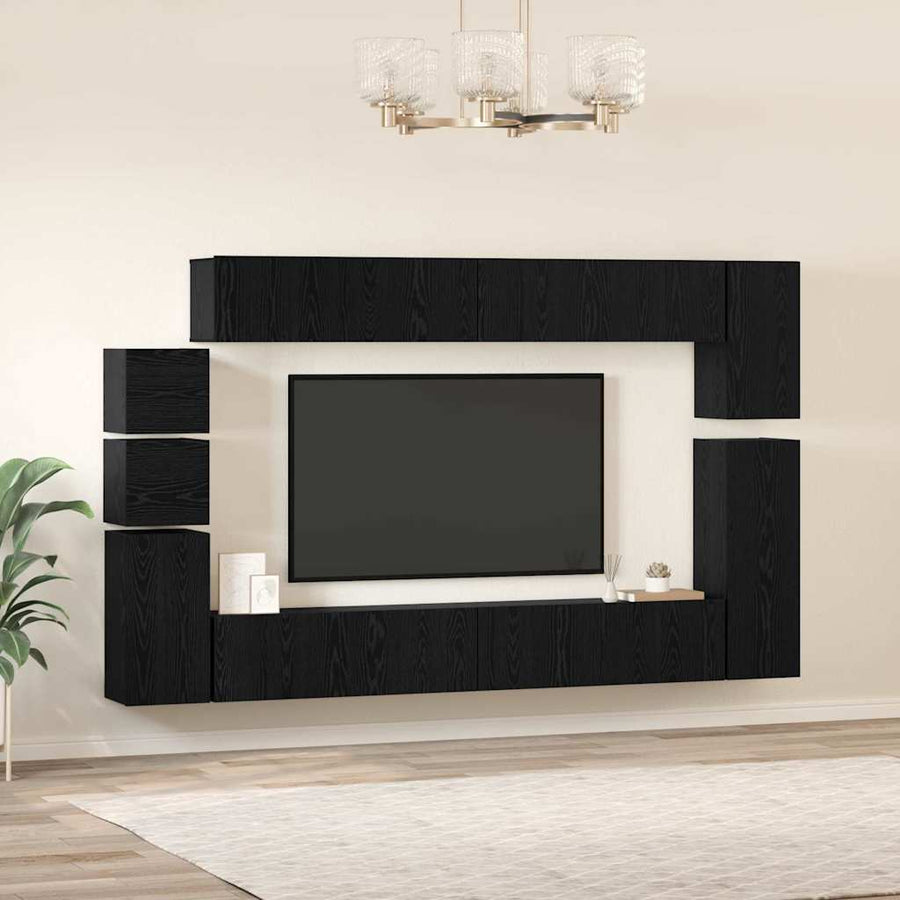 Tv-Meubelset Wandgemonteerd 9 Pcs Bewerkt Hout 9