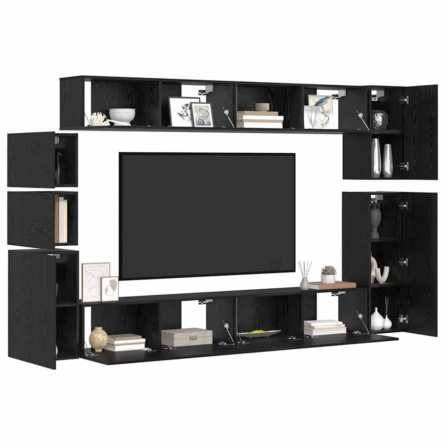 Tv-Meubelset Wandgemonteerd 9 Pcs Bewerkt Hout 9