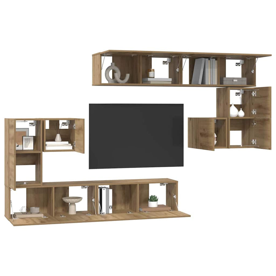 Tv Eenheden Wandgemonteerd 4 Pcs Artisan Eiken Bewerkt Hout 80 cm