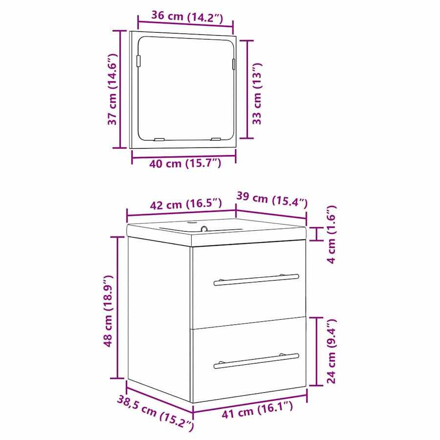 Badkamermeubelset Wandgemonteerd met opslag met spiegel 2 pcs artisanaal eikenkleurig