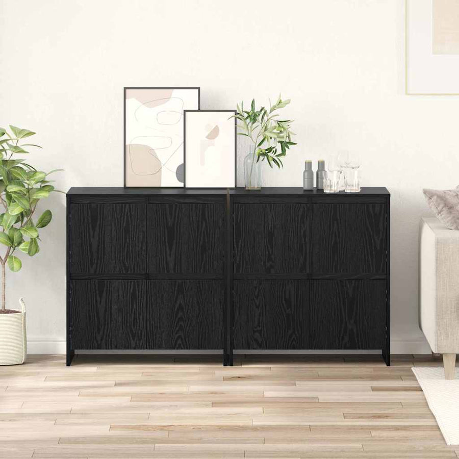 Dressoir 2 pcs Zwart eiken 70 x 41 x 75 cm Bewerkt hout