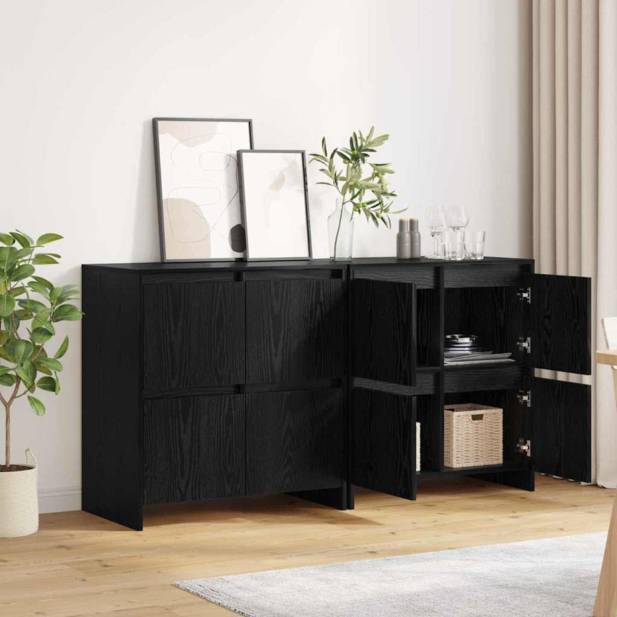 Dressoir 2 pcs Zwart eiken 70 x 41 x 75 cm Bewerkt hout