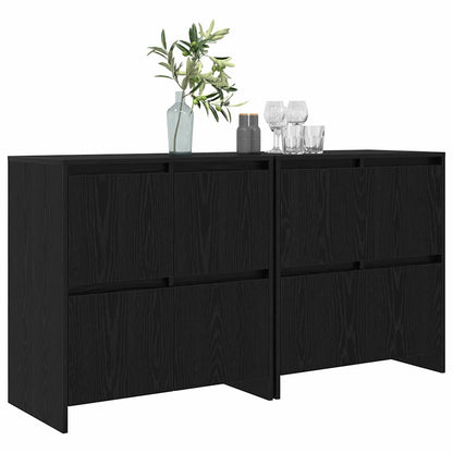 Dressoir 2 pcs Zwart eiken 70 x 41 x 75 cm Bewerkt hout