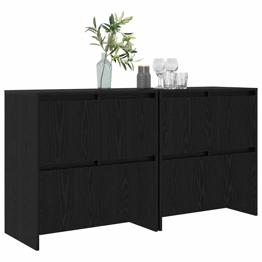Dressoir 2 pcs Zwart eiken 70 x 41 x 75 cm Bewerkt hout