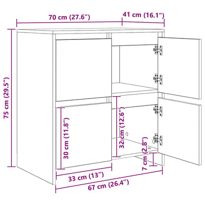 Dressoir 2 pcs Zwart eiken 70 x 41 x 75 cm Bewerkt hout